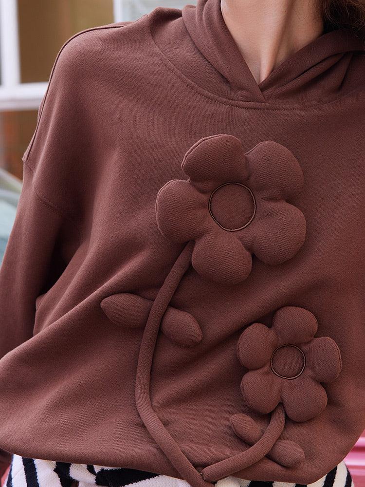 Cocoa Brown 3D Floral Hoodie GOELIA