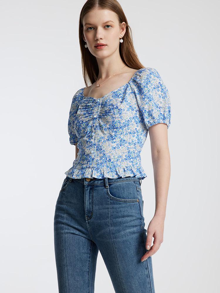 Blue Floral Blouse GOELIA