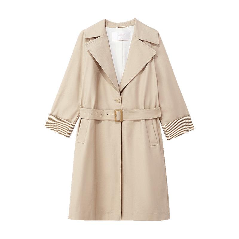 Khaki Striped inside Trench Coat With Belt GOELIA