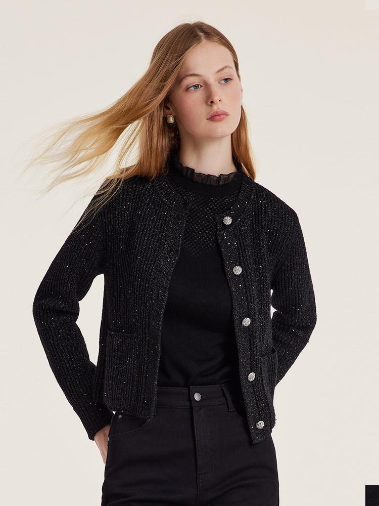 Black Sequins Wool Cardigan GOELIA