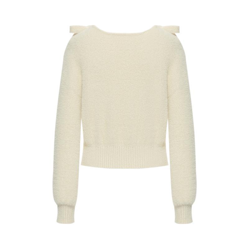 V-neck Tencel And Woolen Sweater With Bows GOELIA