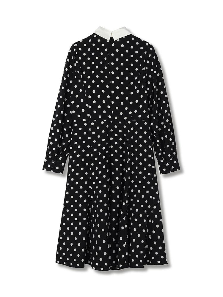 Polka Dots Fishtail Mulberry Silk Dress GOELIA