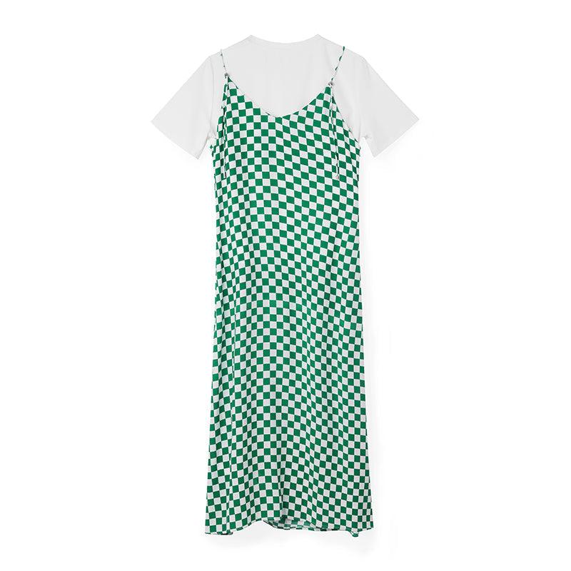 Checkerboard Slip & Shirring Dress Set GOELIA