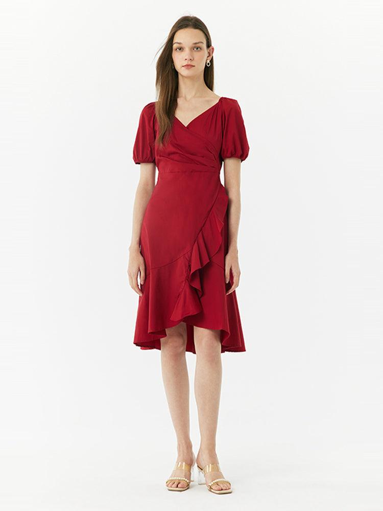 V-Neck Ruffle Dress GOELIA