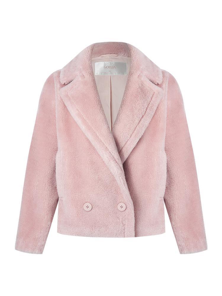 Lapel Double-Breasted Teddy Lamb Wool Short Coat GOELIA