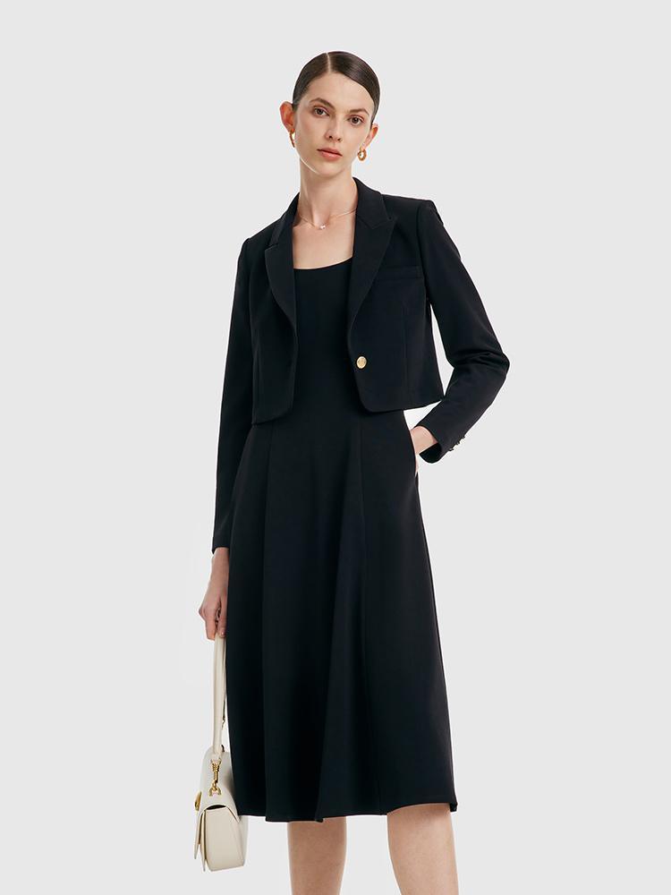 Zweiteiliger Anzug aus Acetat-Camisole-Kleid und maßgeschneidertem Blazer 