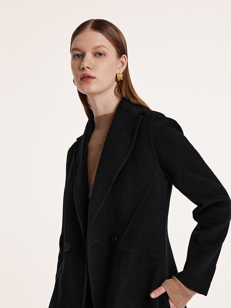 Black Wool And Cashmere Notched Lapel Coat GOELIA