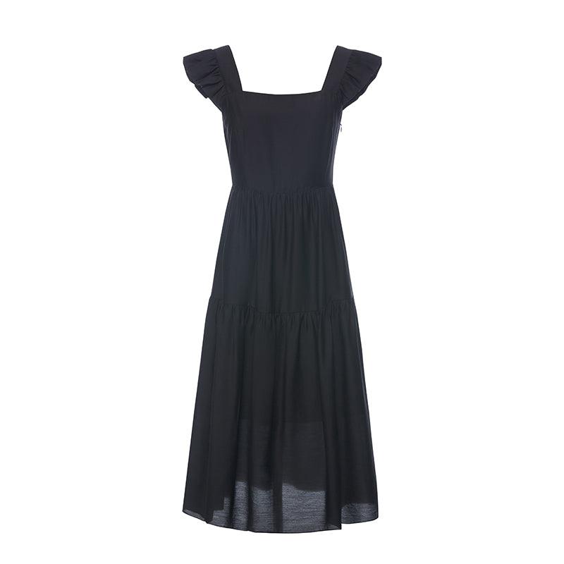 Black Acetate Ruffle Sleeve Dress GOELIA