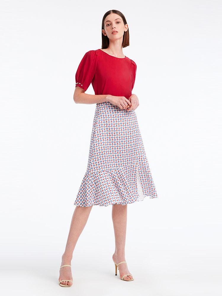 Ruffle Hem Midi Skirt GOELIA