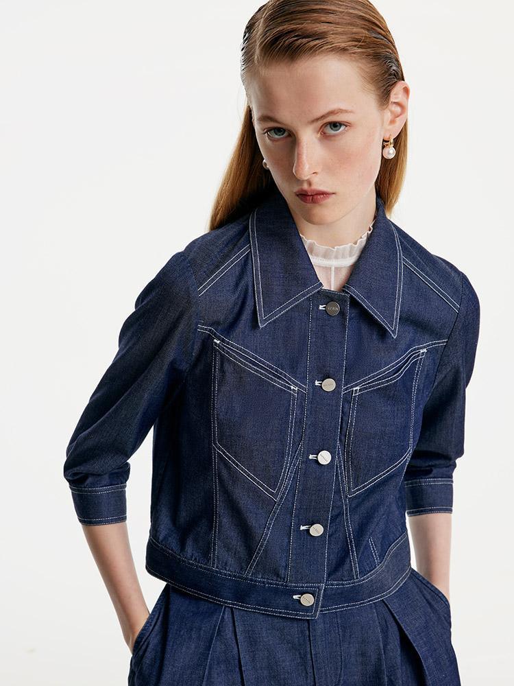 Cool Three-quarters Sleeve Denim Jacket GOELIA