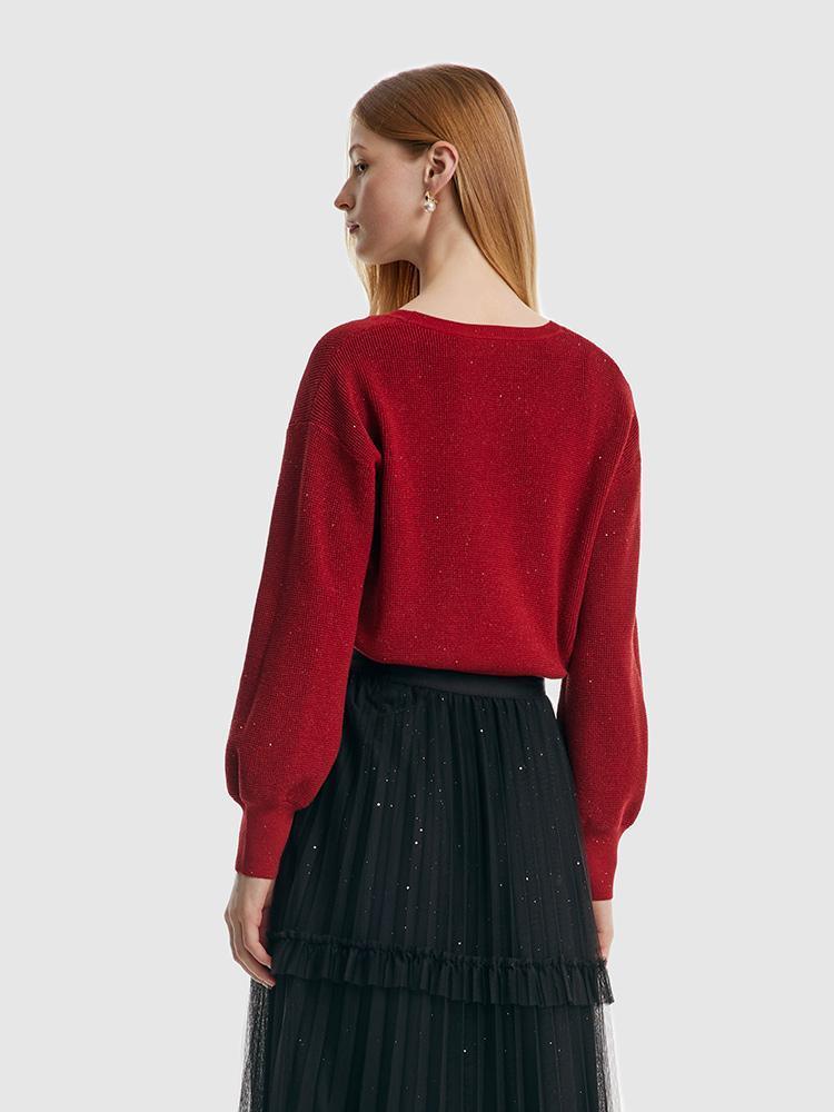 Tencel And Wool Puff Sleeve Bowknot Sweater GOELIA