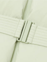 Green Hooded Gathered Waist Goose Down Garment With Belt GOELIA