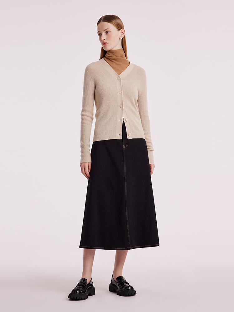 Beige Seamless Cashmere Cardigan GOELIA