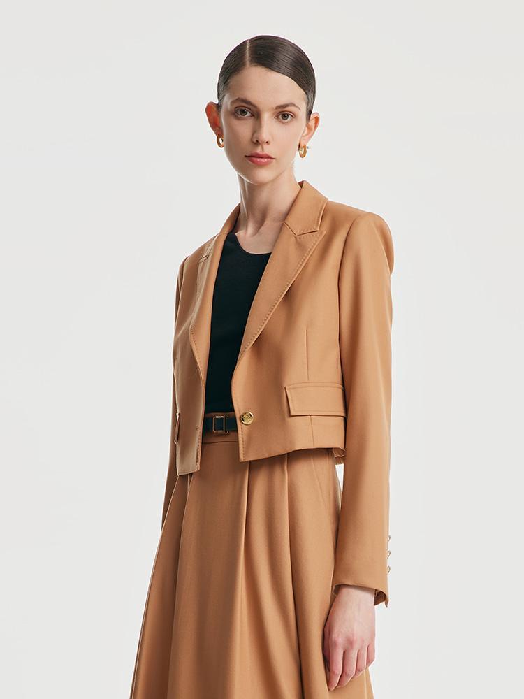 Camel Worsted Wool Cropped Blazer GOELIA