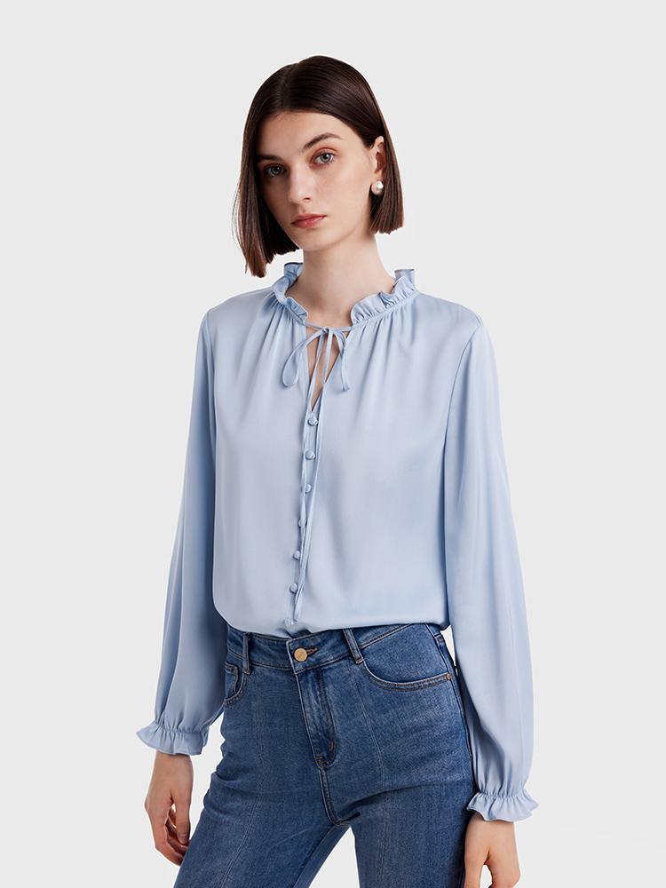 22 Momme Silk Ruffle Blouse GOELIA