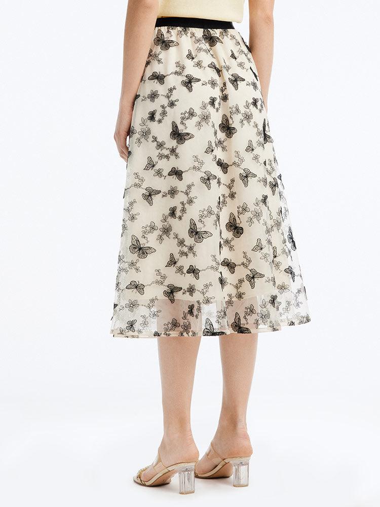 Embroidery Mid-Calf Skirt GOELIA