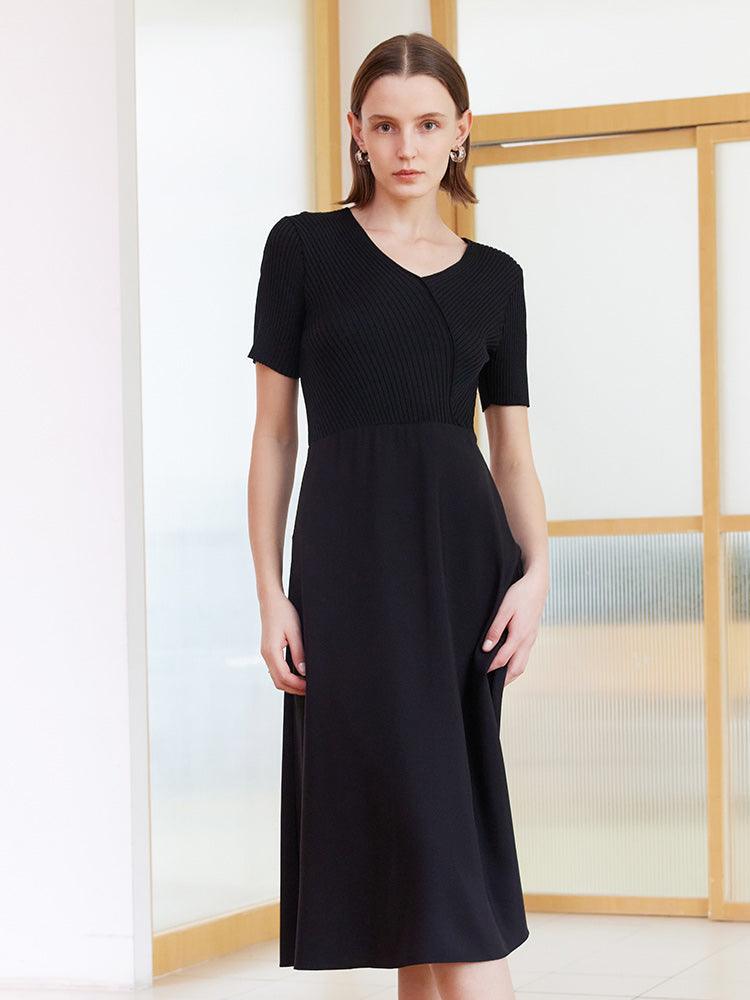 Black Mulberry Silk Patchwork Dress GOELIA