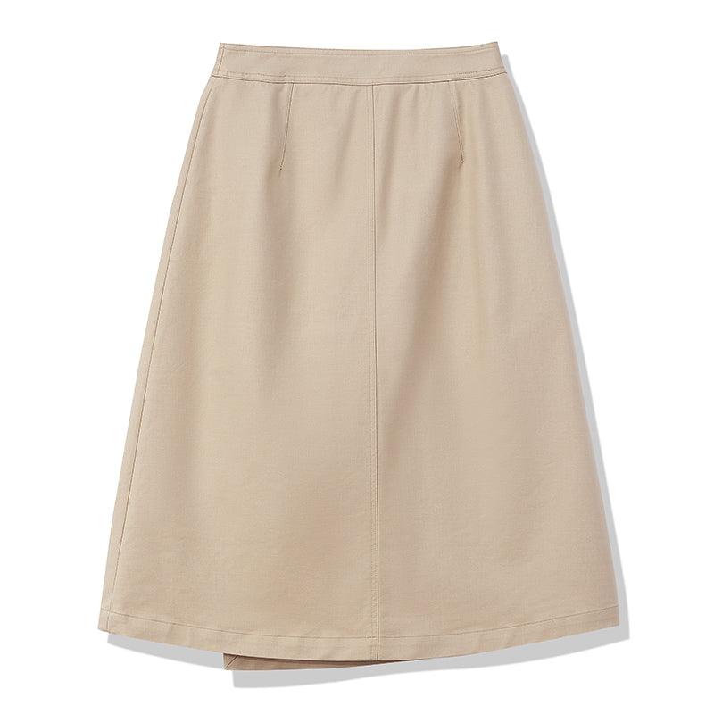 Light Khaki One-Buttom Double-Layer Skirt GOELIA