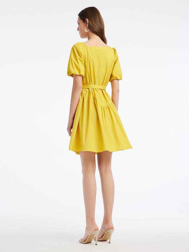 Yellow Asymmetric Mini Dress GOELIA