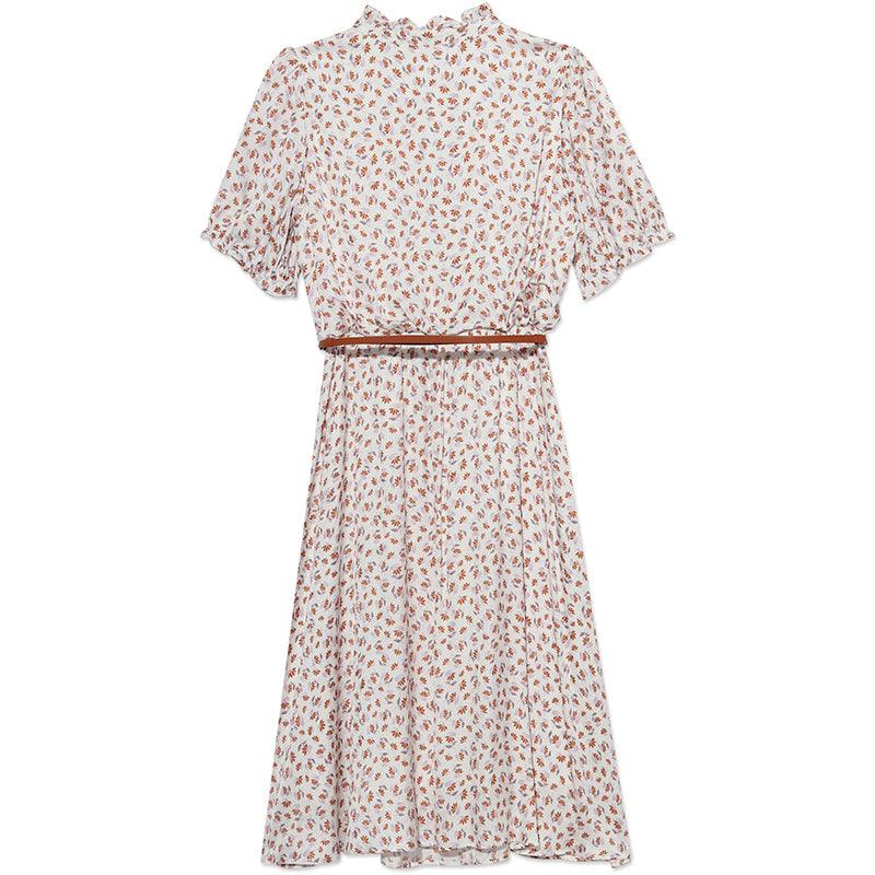 Ruffle Collar Printed Gathered Waist Dress GOELIA