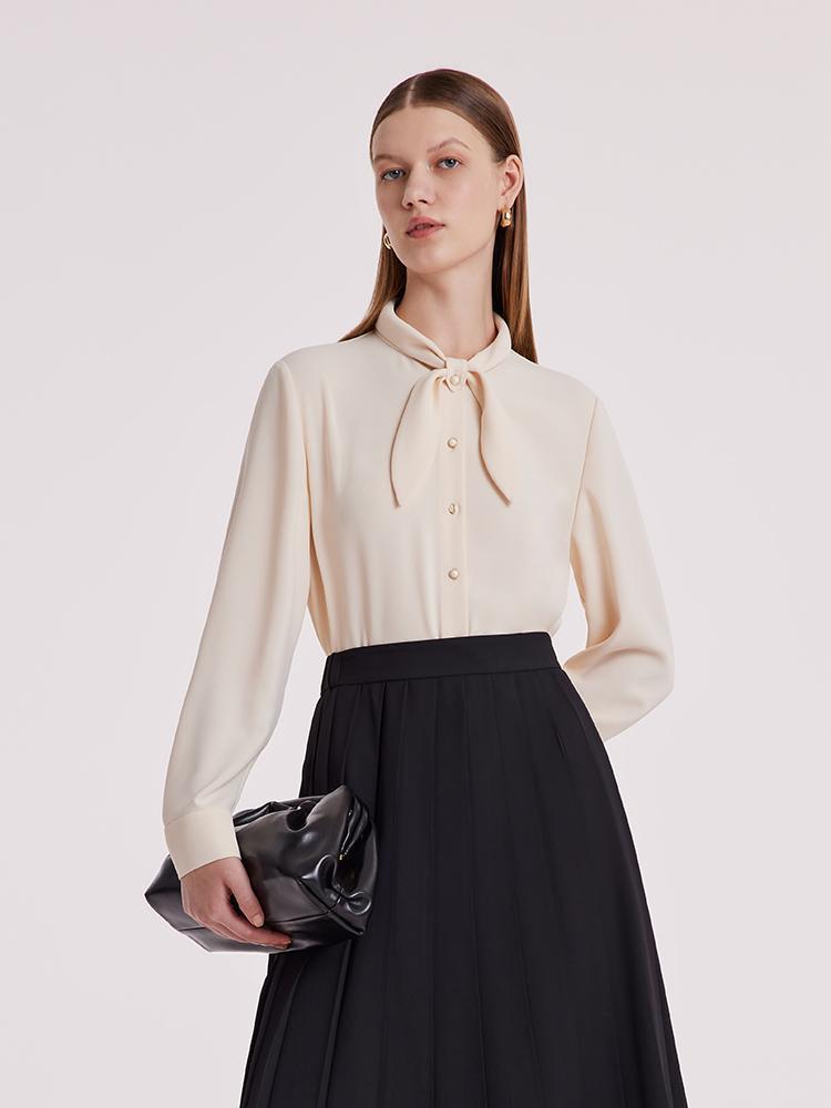 Ivory Shirt With Small Bow Tie GOELIA