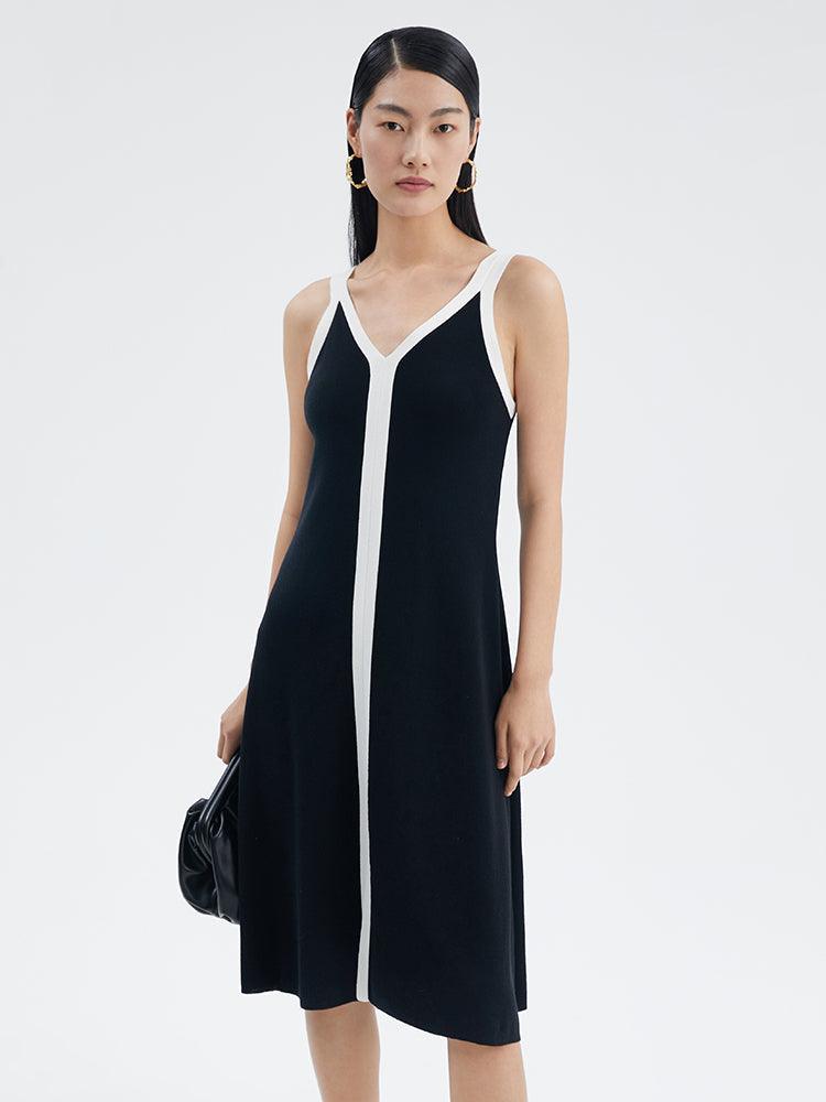 Reversible Black&White V-neck Slit Dress GOELIA