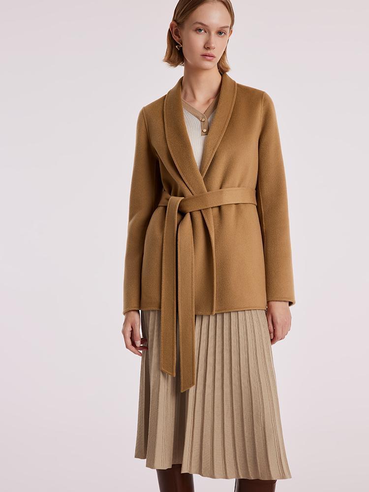 Coffee Pure Cashmere Wrapped Short Coat GOELIA