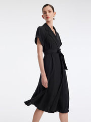 Triacetate Black Notched Lapel Trench Coat GOELIA