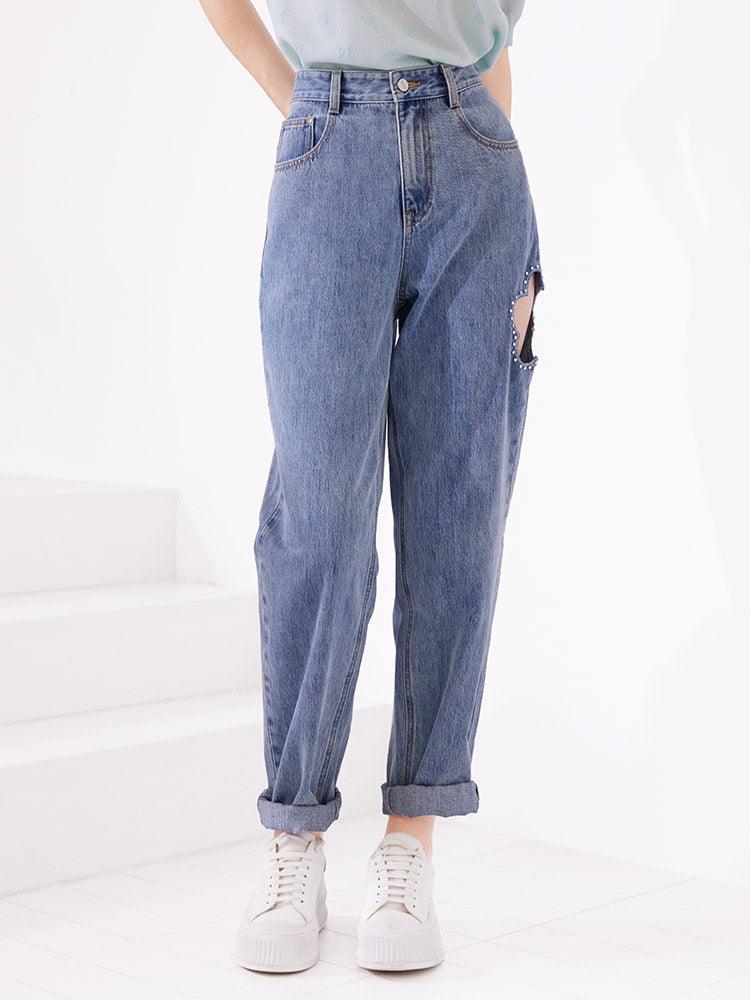 Floral Shape Hole Jeans GOELIA