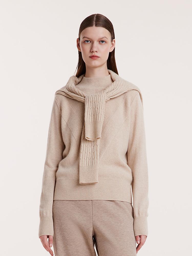 Beige Pure Cashmere Mock Neck Sweater GOELIA