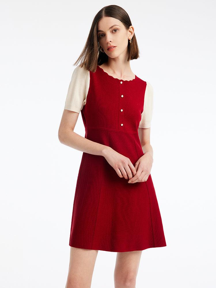 Wave Collar Red A-Line Dress GOELIA