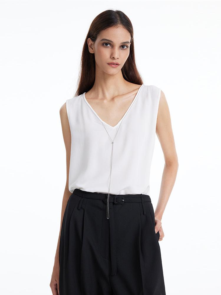 Acetate White V-Neck Tank Top GOELIA