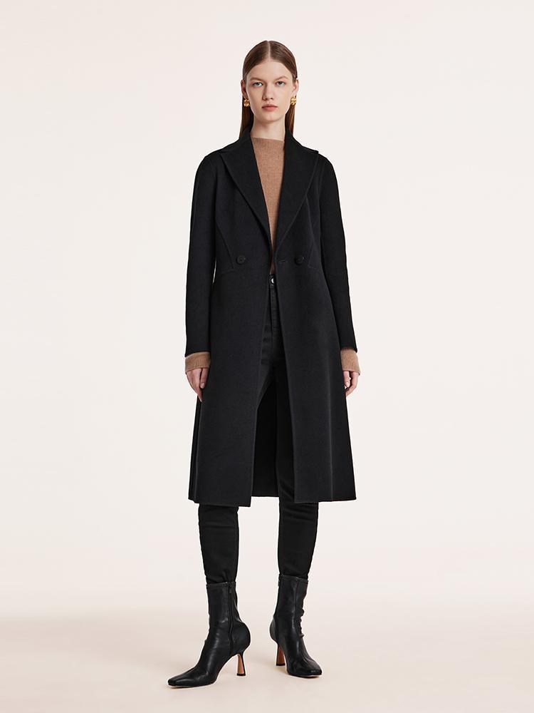 Black Wool And Cashmere Notched Lapel Coat GOELIA