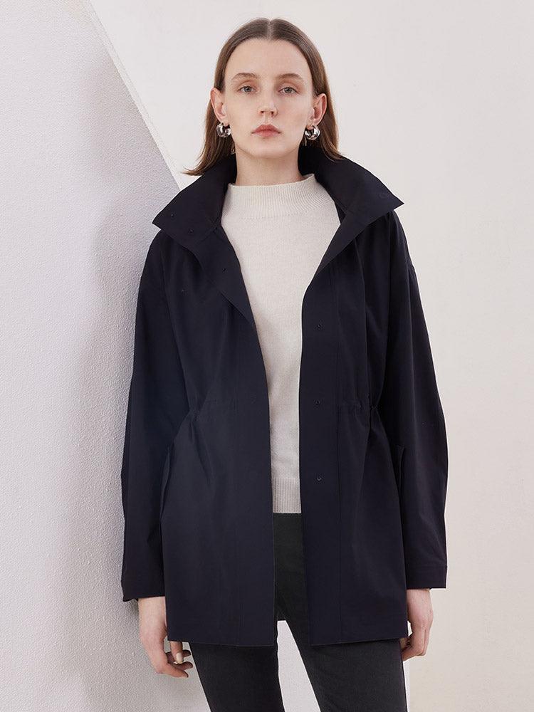 Black Gathered Waist Parka Jacket GOELIA