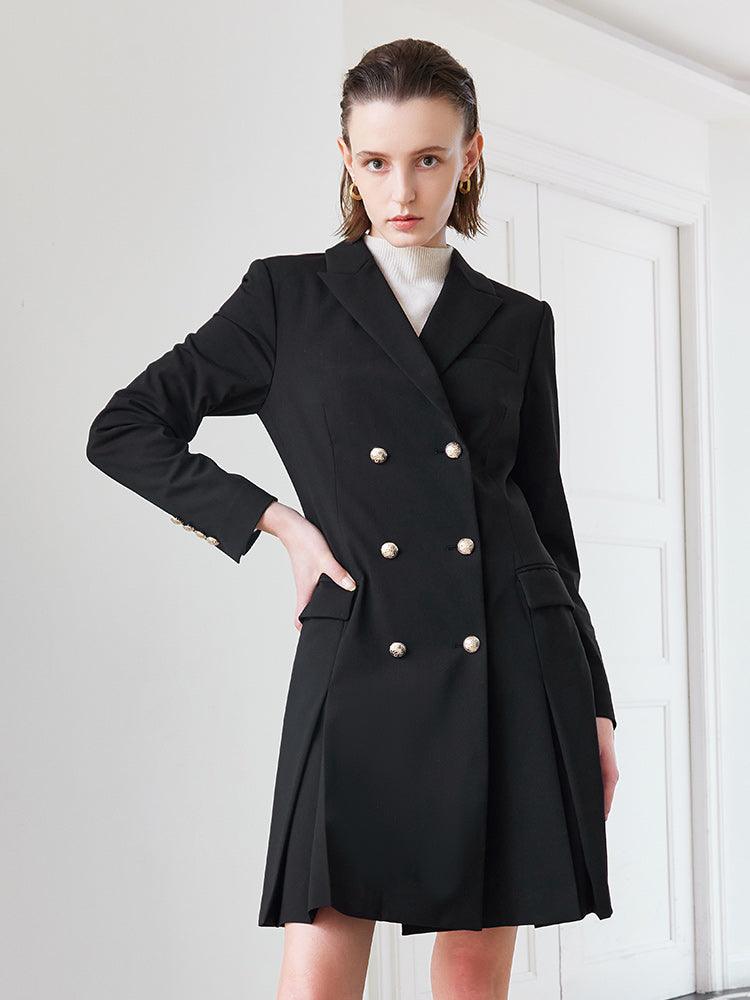 Double-Breasted Woolen Blazer Dress GOELIA