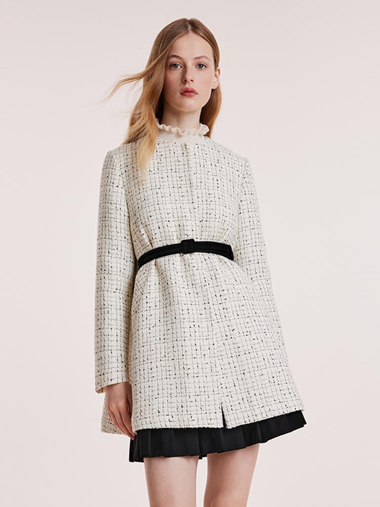 Mid-Length Tweed Coat With Bowknot And Belt GOELIA