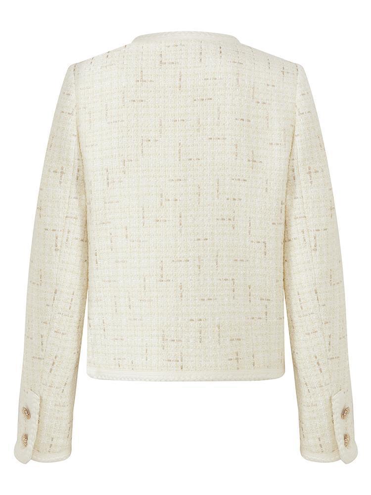 White Knitted Tweed Crop Jacket GOELIA