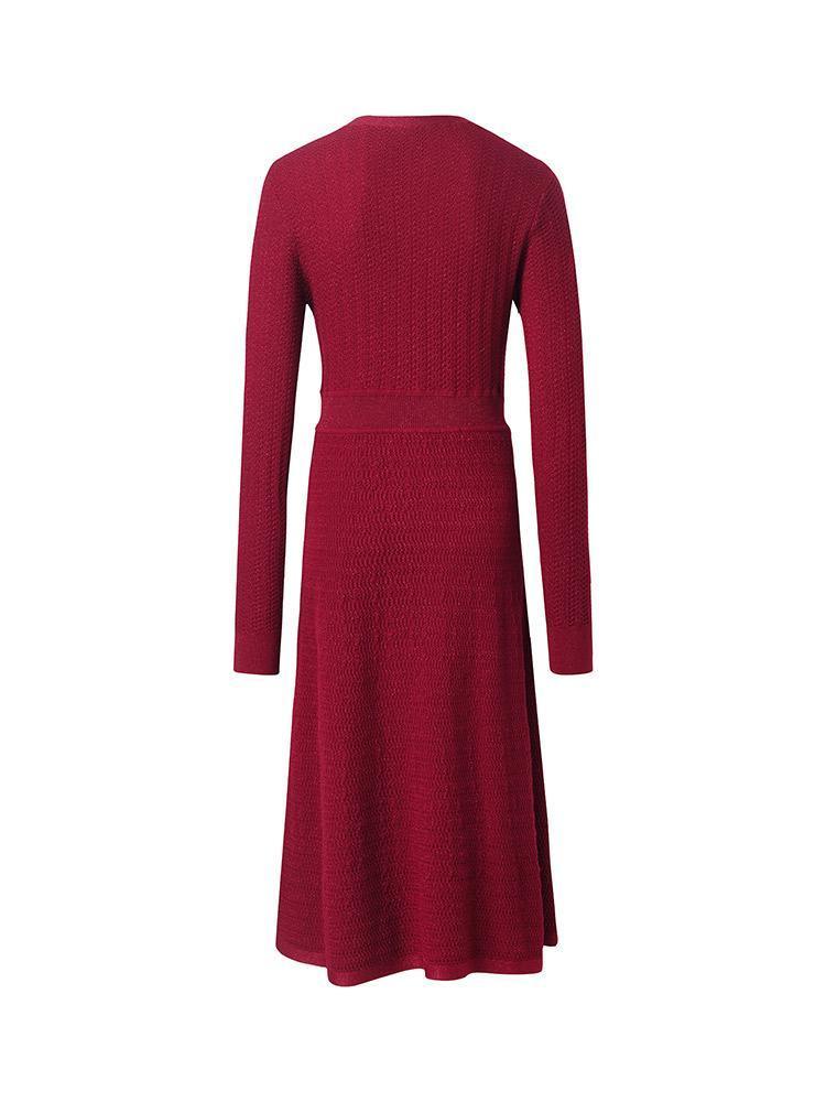 Machine Washable Wool V-Neck Knit Dress GOELIA