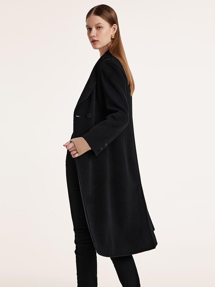 Black Wool And Cashmere Notched Lapel Coat GOELIA