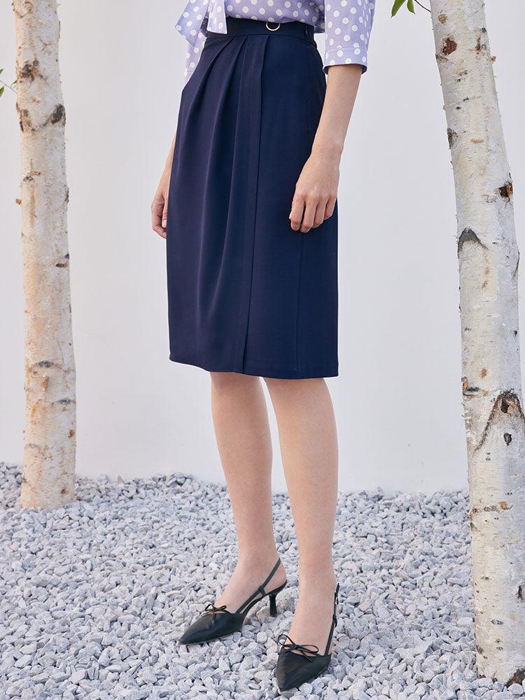 Navy Blue Triacetate Mid-length Skirt GOELIA