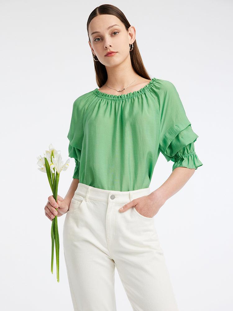 One-neck Puff Sleeve Short Tops GOELIA