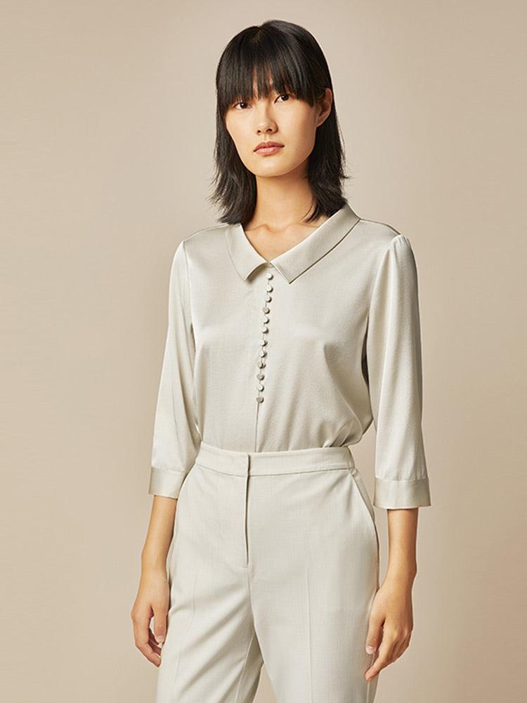 Mulberry Silk Lapel Collar Shirt