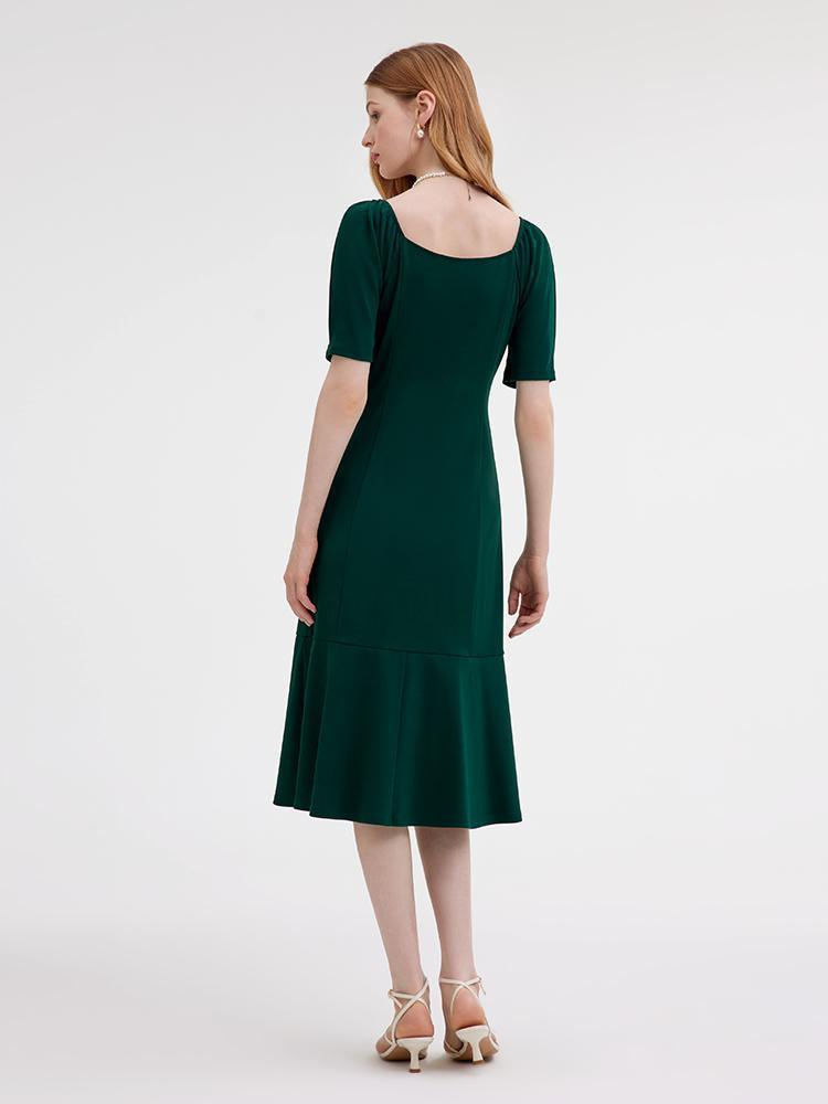 Dark Green Dress With Bow GOELIA