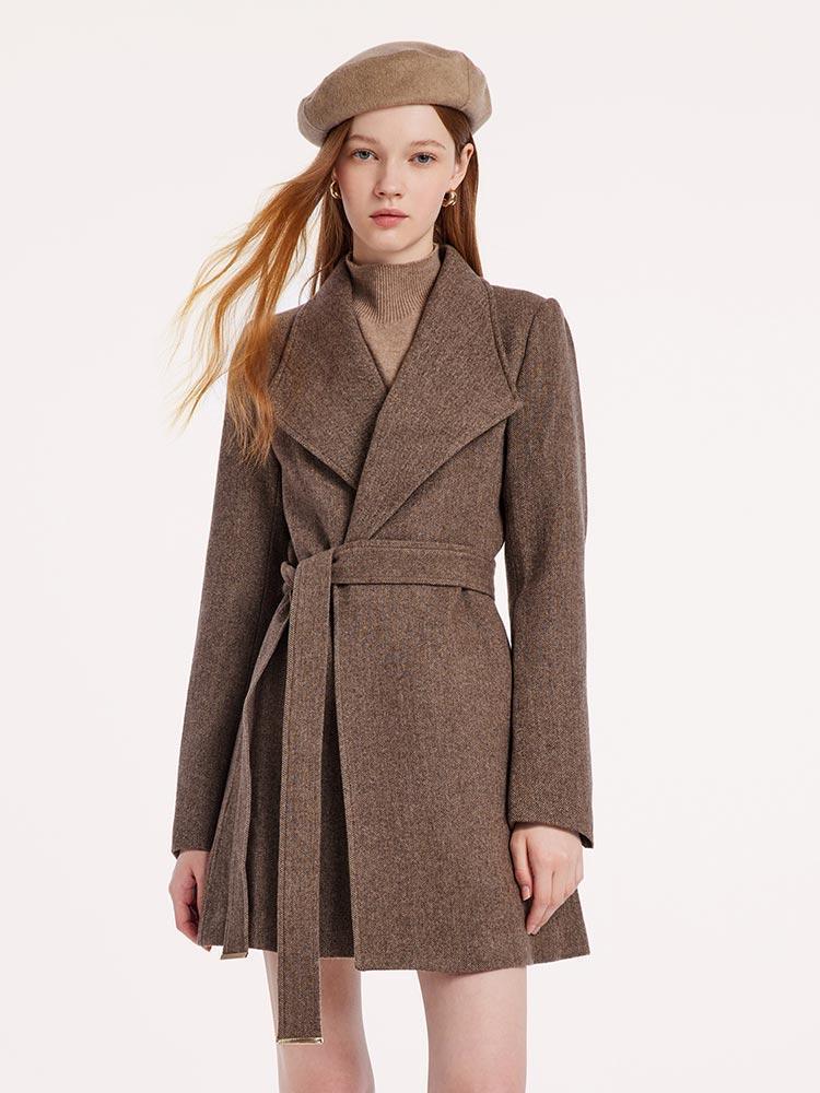 Washable Wool Lapel Coat With Belt GOELIA