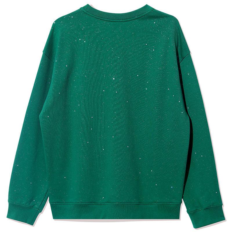 Green Sequin Round Neck Sweatshirt With Brooch GOELIA