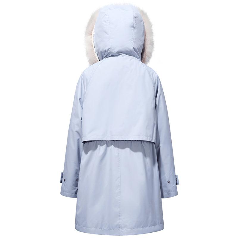 Dusty Blue Removable Fox Fur Parka Coat GOELIA