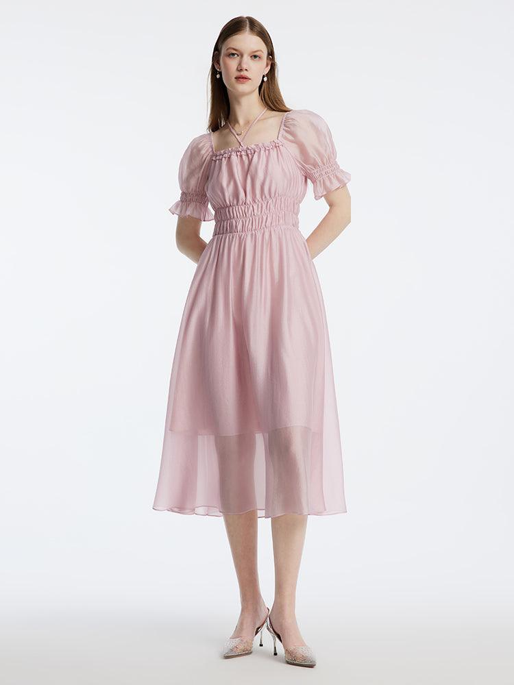 Bubble Sleeve Mid-Calf Dress GOELIA