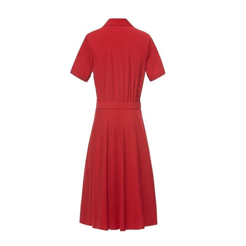 Shirt-style V-neck Waist-skimming Dress GOELIA