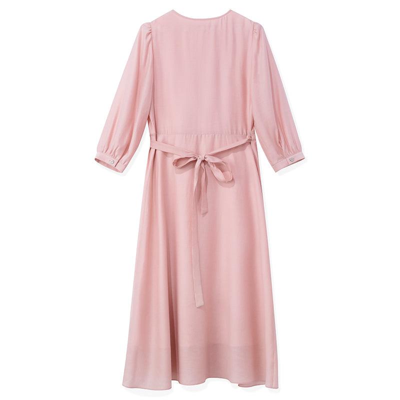 Pink V-neck Flowy Wrap Dress GOELIA