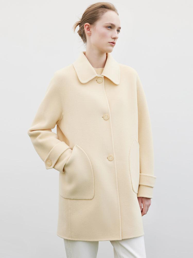 Cream Yellow Mid-length Woolen Coat GOELIA